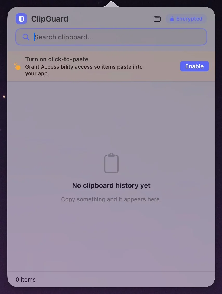 ClipGuard history popover