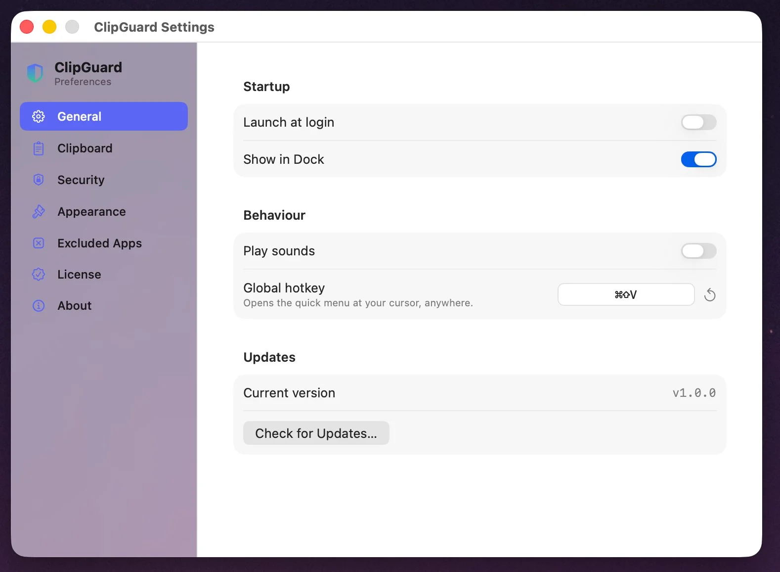 ClipGuard settings window